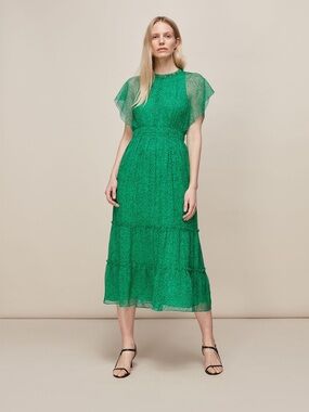 whistles green lace dress Whistles Lilian Pleated Lace And Chiffon Dress In Green